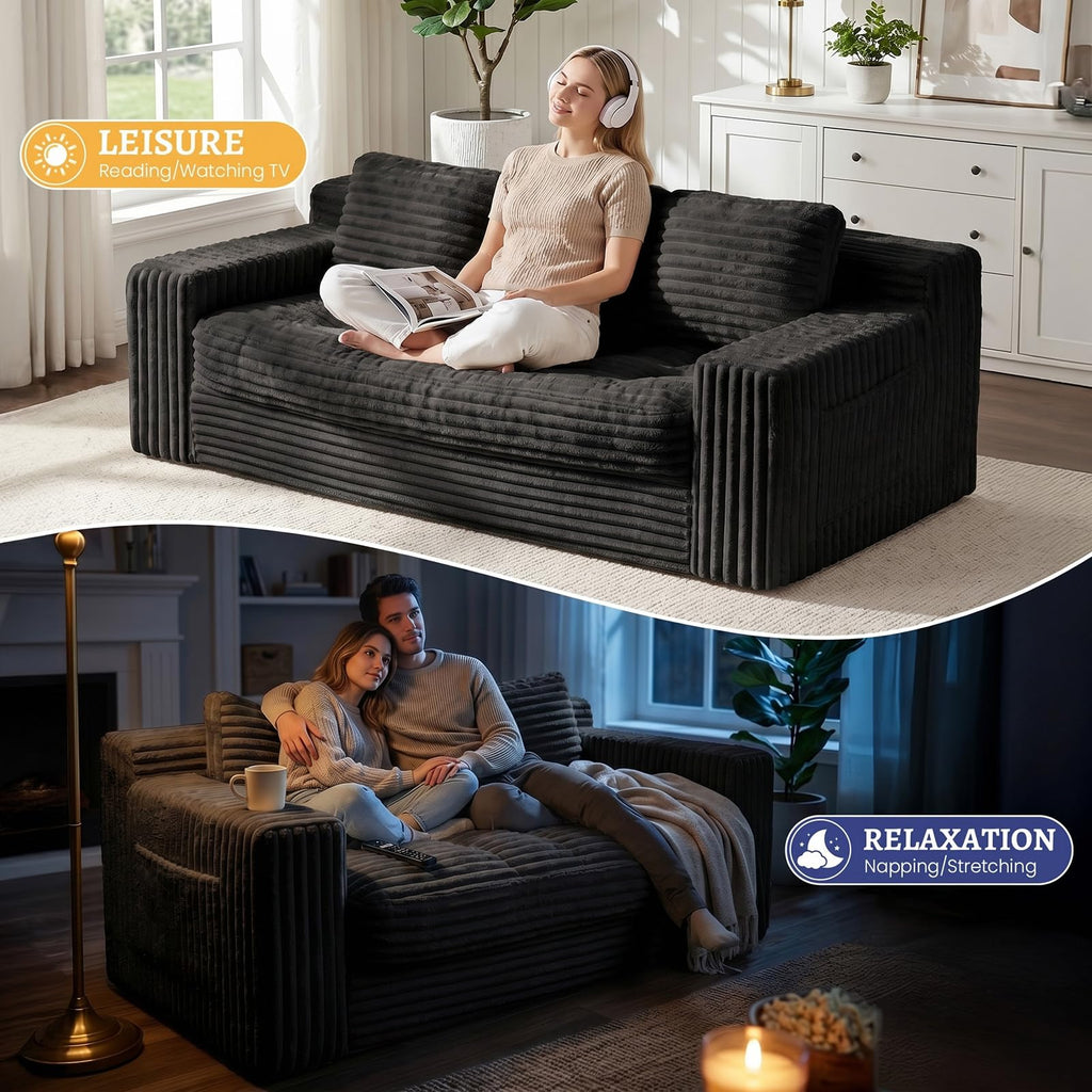 Boneless Couch, Cloud Loveseat Sofa Corduroy Couch in a Box, Upholstered Boneless 3 Seater Couch for Living Room Bedroom Office Apartment