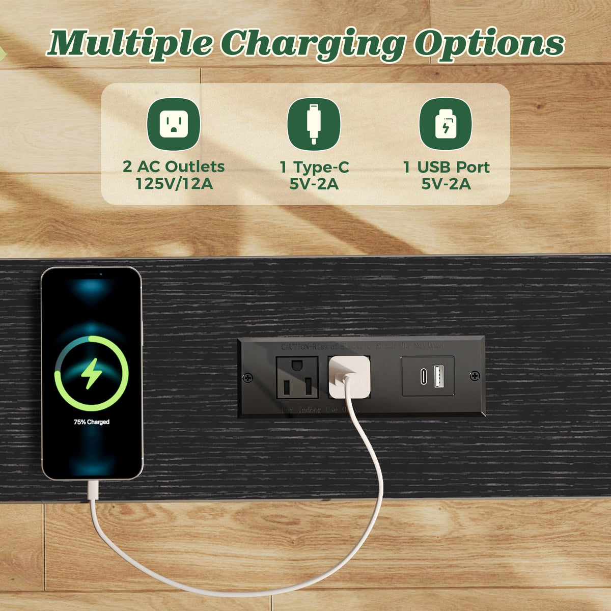SUPERJARE 110.2 inch Narrow Behind Couch Table with Charging Stations