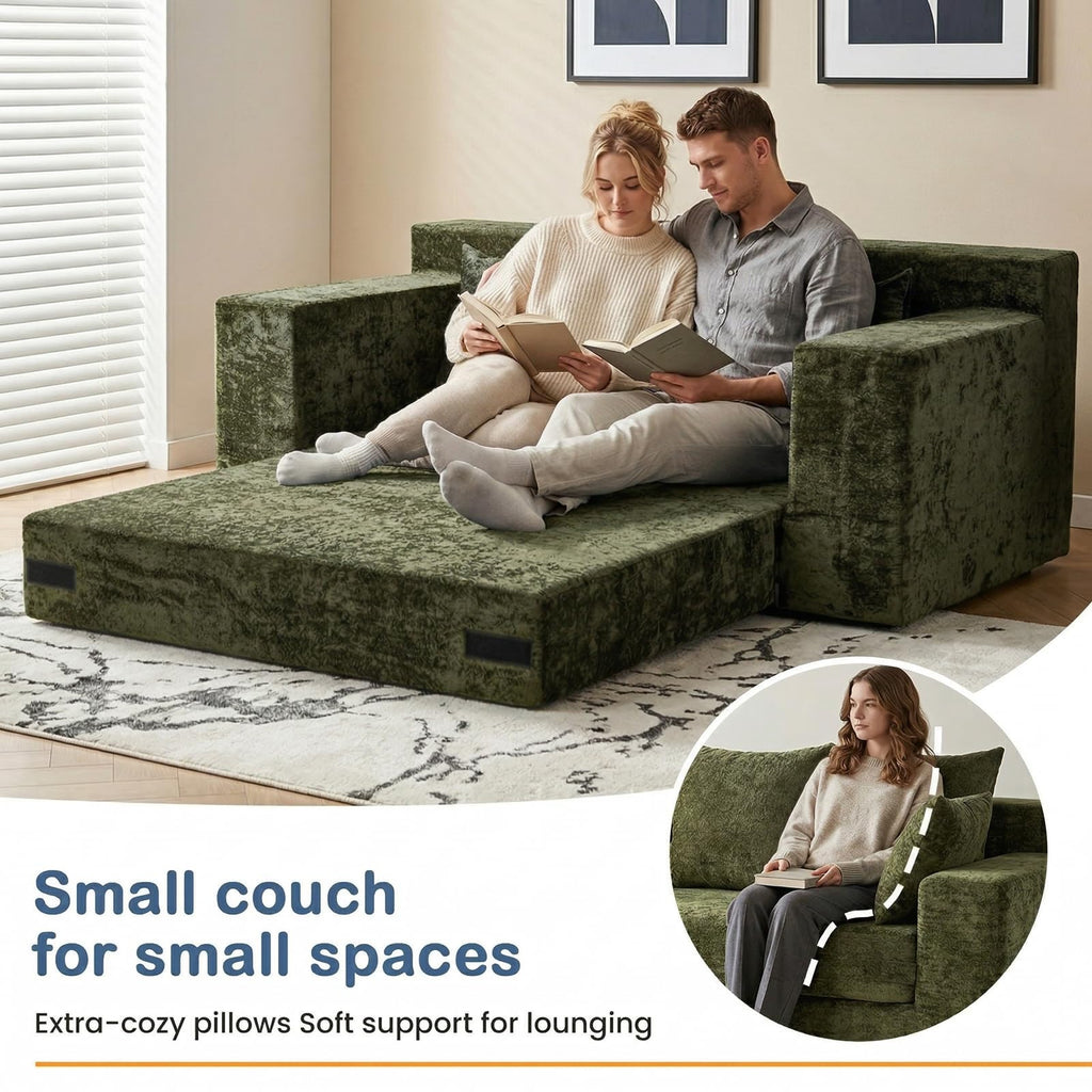 55" Small Boneless Couch, 3-in-1 Boneless Loveseat Sleeper Sofa Bed Convertible Sofa Bed with 4 Pillows, Black Corduroy Boneless Couch for Living Room, Guest Room, Small Space, No Assembly Required