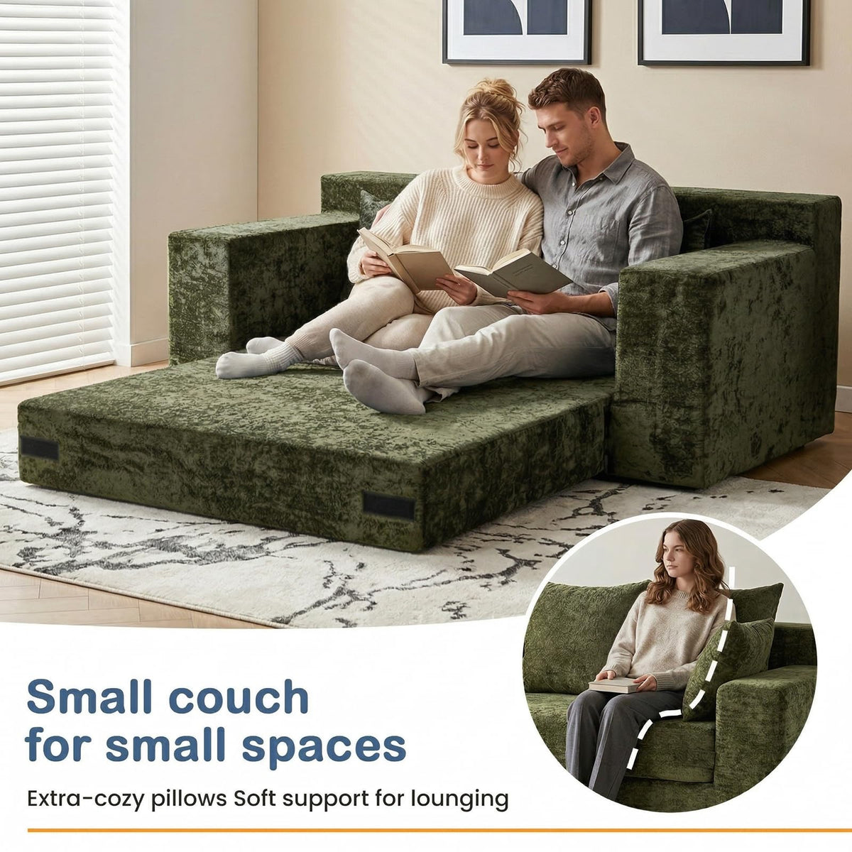 55" Small Boneless Couch, 3-in-1 Boneless Loveseat Sleeper Sofa Bed Convertible Sofa Bed with 4 Pillows, Black Corduroy Boneless Couch for Living Room, Guest Room, Small Space, No Assembly Required