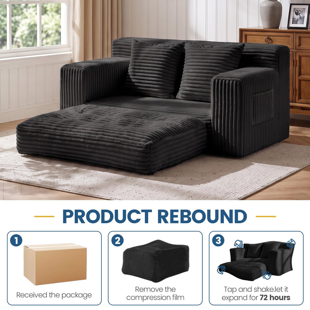 Boneless Couches for Living Room, 2 Seater Boneless Loveseat Sofa, Premium Memory Foam Couch in a Box, Cozy Bean Bag Couch, Lazy Floor Sofa & Loveseat for Bedroom Office Lounge Apartment,Beige