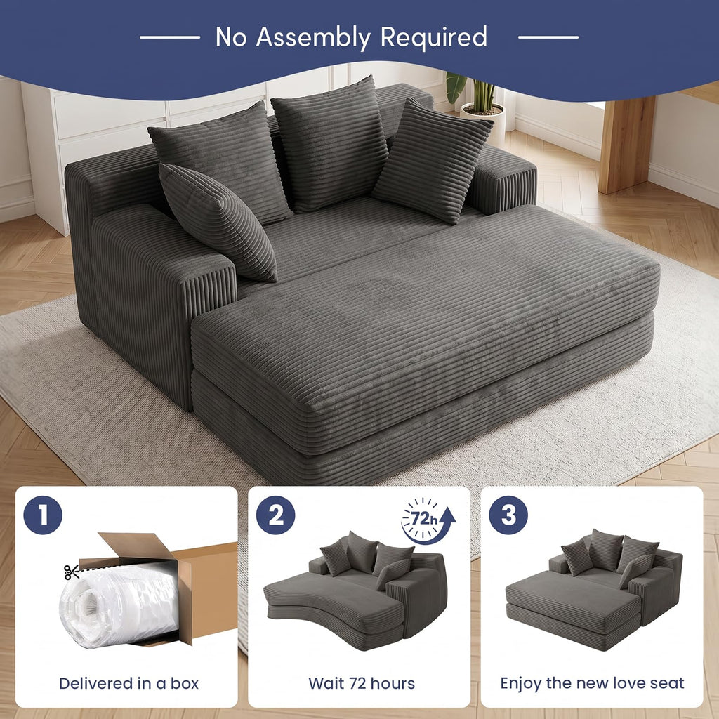 cidludto Convertible Sofa Bed, 3 in 1 Loveseat Folding Couch Bed Foldable - Chaise Lounge Chair & Floor Futon Sofa, Corduroy Pull Out Sofa Bed with 4 Pillows for Living Room, Beige
