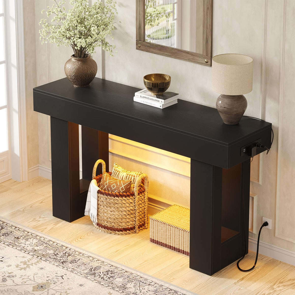Unikito 63" Console Table with Sensor Light & AC Outlets with USB-C Ports