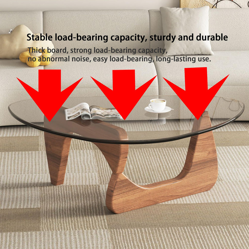 EASYSOUL Modern Glass Coffee Table, 32.68" D x 22.44" W x 15.75" H, Abstract Round Tea Tables for Living Room Home Office Industrial Cocktail Tables (Walnut-Brown Glass, 32.68")