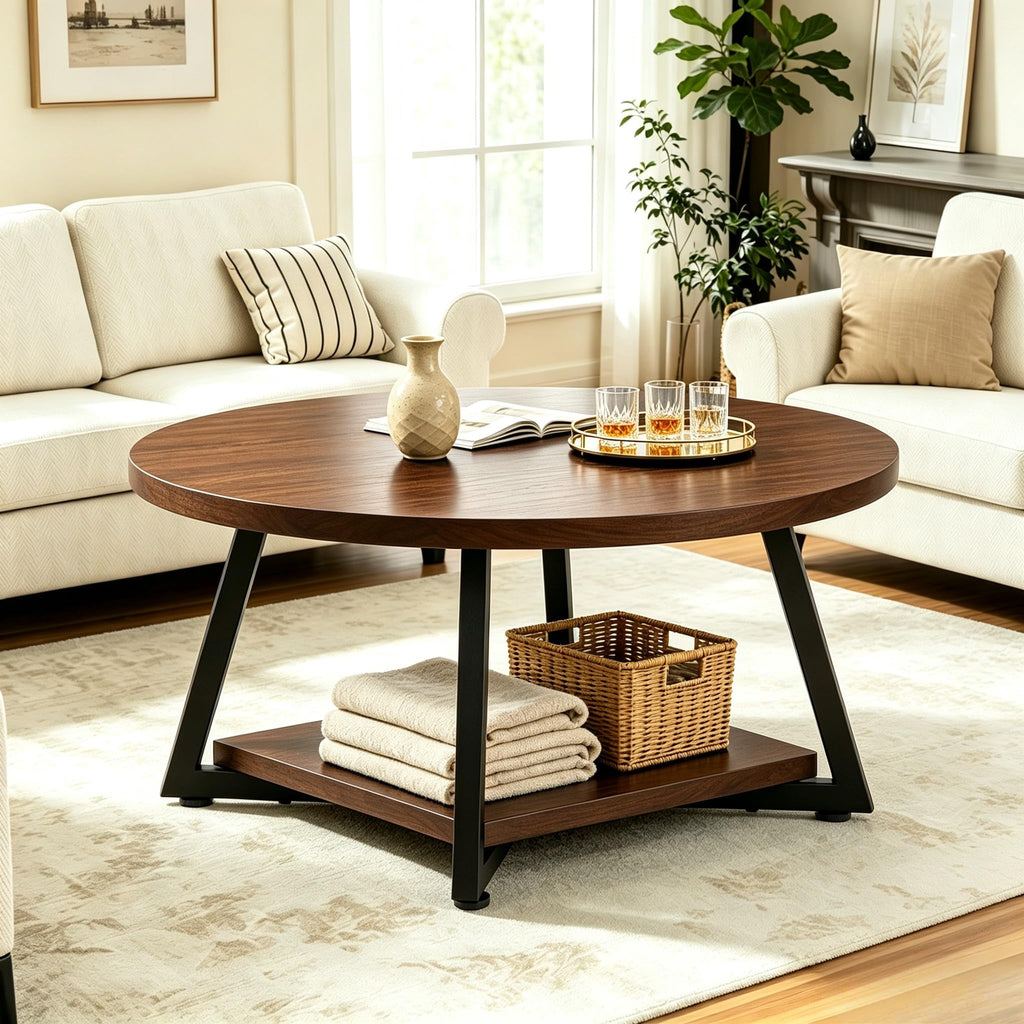 Coffee Tables for Living Room, 27.6" Round Coffee Table, Black Coffee Table