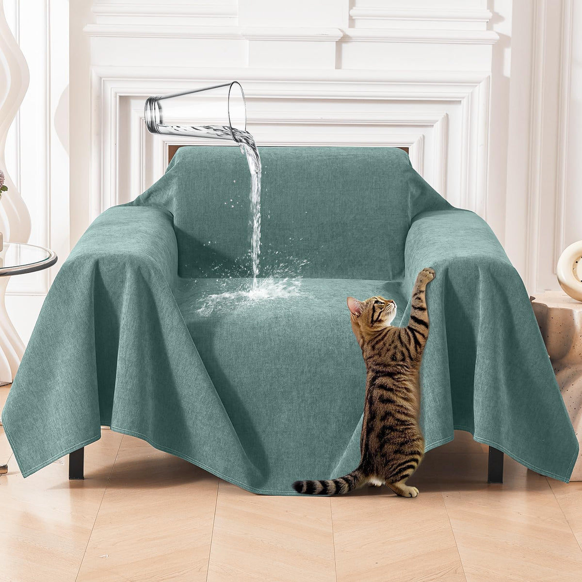 Deep Dream Cat-Scratch Resistant Couch Cover, Waterproof Sofa Cover for 3 Cushion Couch Washable, Pet Friendly Couch Protectors Anti Slip Thickened Sofa Slipcovers for Dogs Pets, 91" x 150", Brown