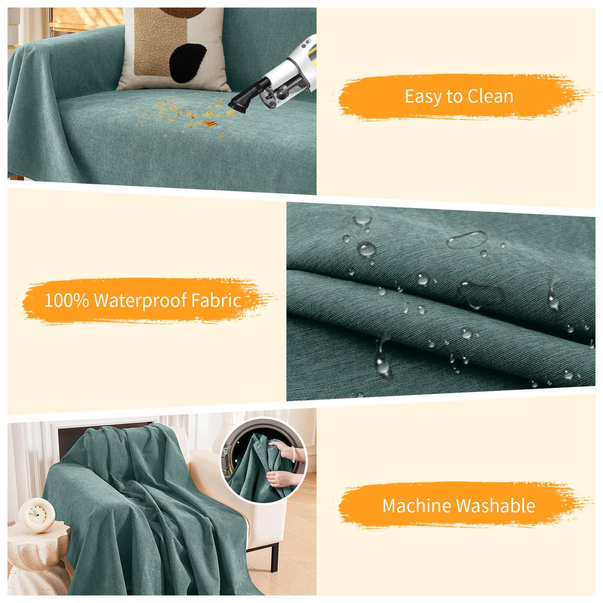 Deep Dream Cat-Scratch Resistant Couch Cover, Waterproof Sofa Cover for 3 Cushion Couch Washable, Pet Friendly Couch Protectors Anti Slip Thickened Sofa Slipcovers for Dogs Pets, 91" x 150", Brown