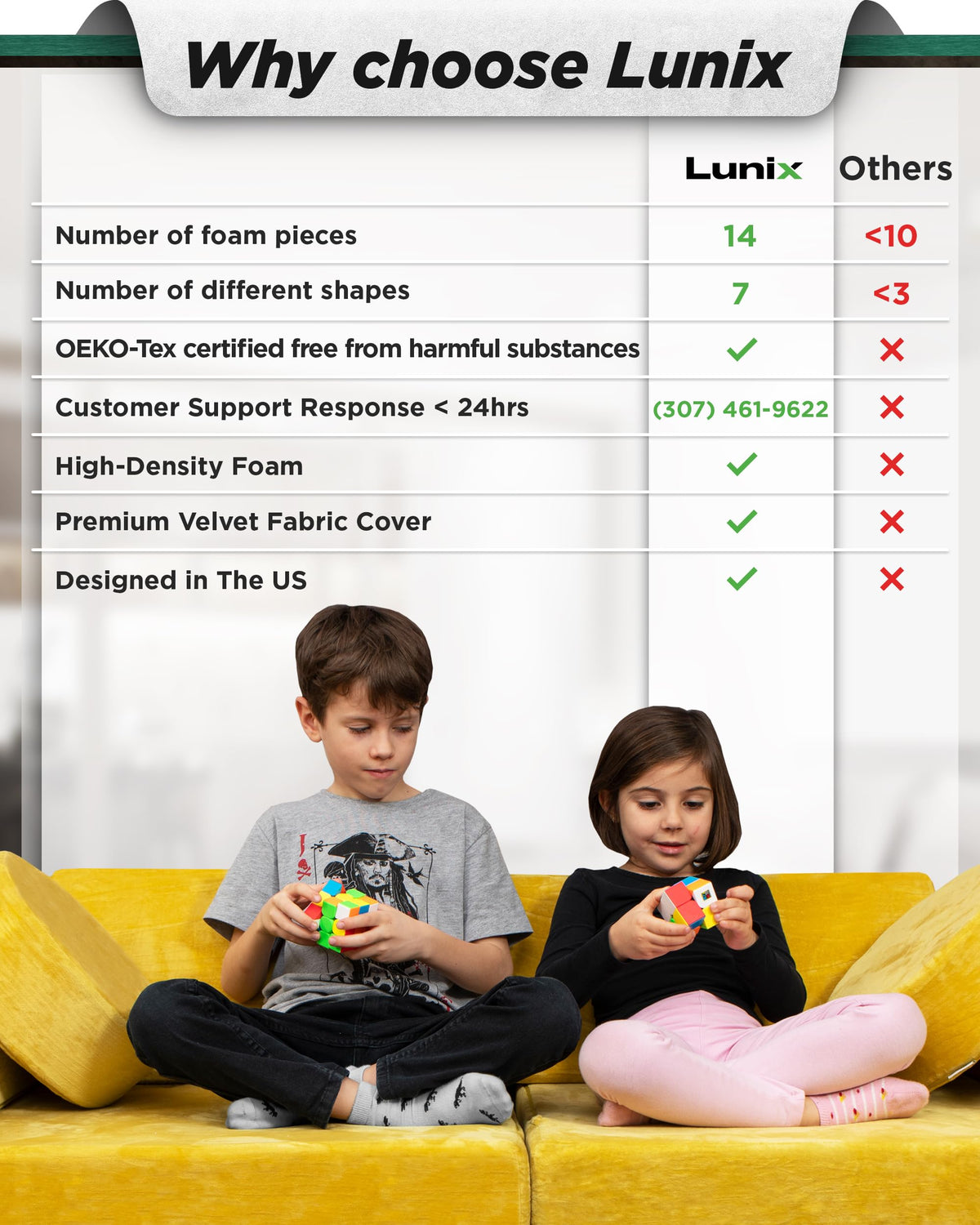 Lunix Modular Kids Play Couch, 14-Piece Fort Building & Climbing Foam Set