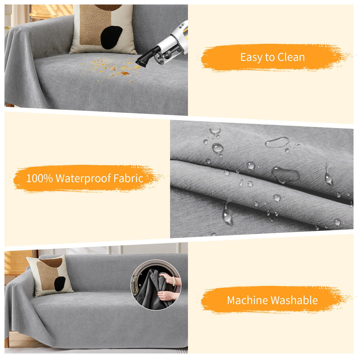 Deep Dream Cat-Scratch Resistant Couch Cover, Waterproof Sofa Cover for 3 Cushion Couch Washable, Pet Friendly Couch Protectors Anti Slip Thickened Sofa Slipcovers for Dogs Pets, 91" x 150", Brown