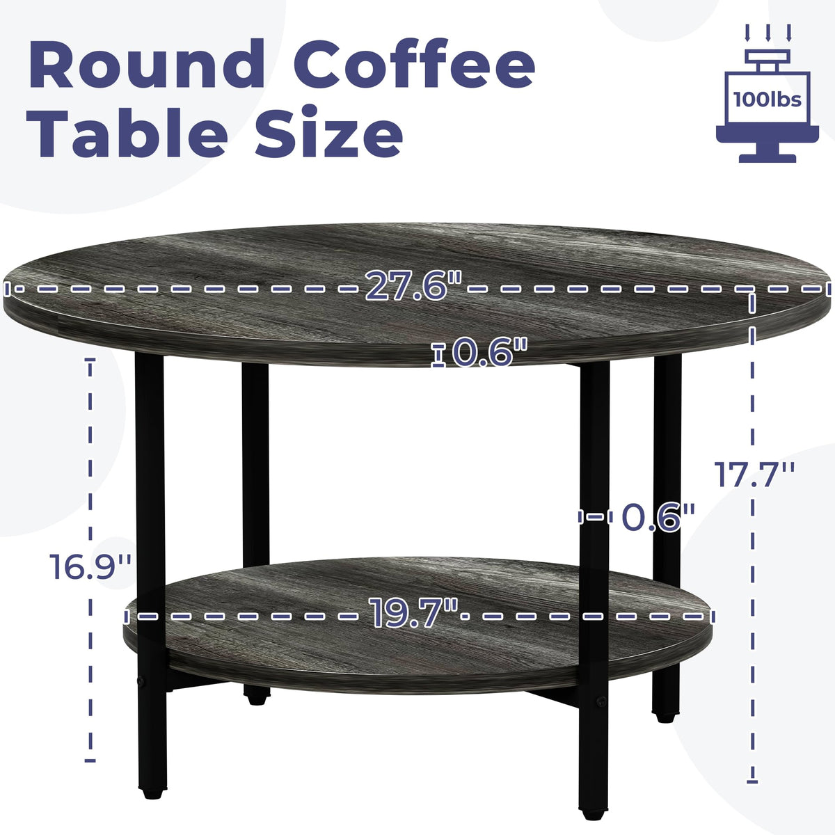 Coffee Tables for Living Room, 27.6" Round Coffee Table, Black Coffee Table