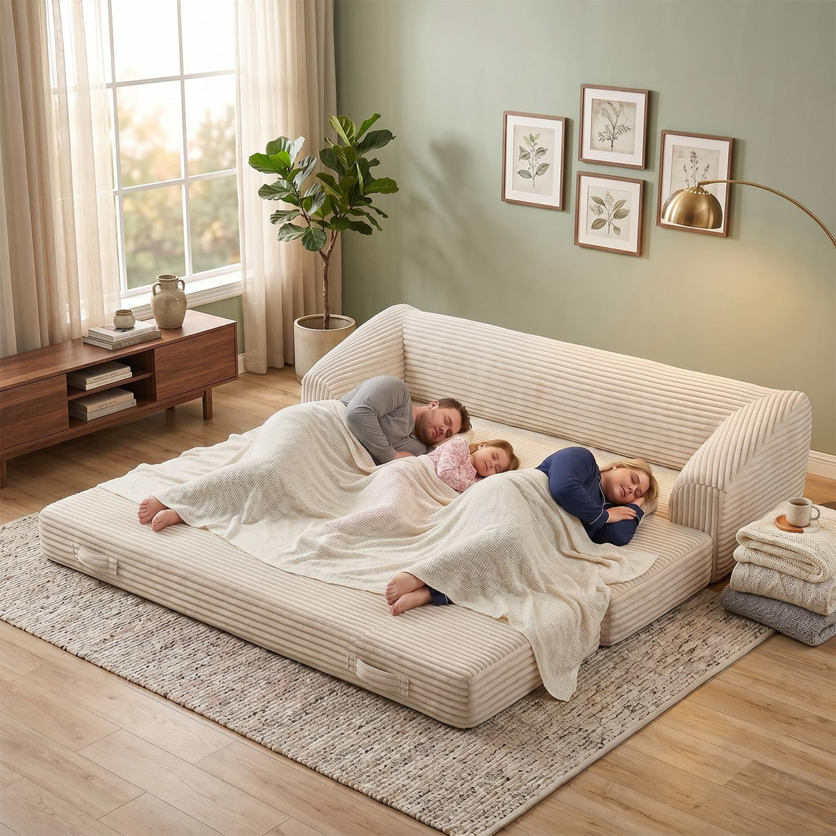 Convertible Folding Sofa Bed, 2-in-1 Single Boneless Sofa with Soft Corduroy & Ultra-Thick Backrest, Foldable Boneless Chair Lounger Sleeper Sofa for Small Apartment, Living Room, Home Office