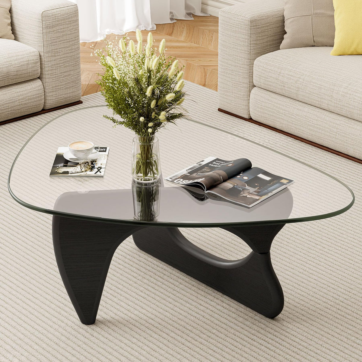 Modern Glass Coffee Table, Mid Century Triangle Coffee Table for Living Room Bedroom Reception Office Tables