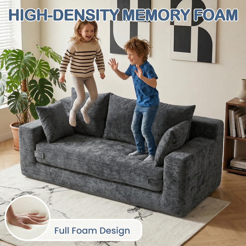 55" Small Boneless Couch, 3-in-1 Boneless Loveseat Sleeper Sofa Bed Convertible Sofa Bed with 4 Pillows, Black Corduroy Boneless Couch for Living Room, Guest Room, Small Space, No Assembly Required