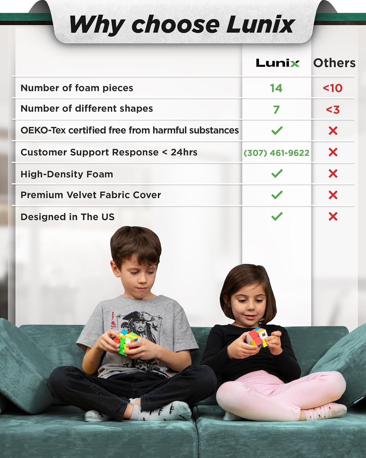 Lunix Modular Kids Play Couch, 14-Piece Fort Building & Climbing Foam Set