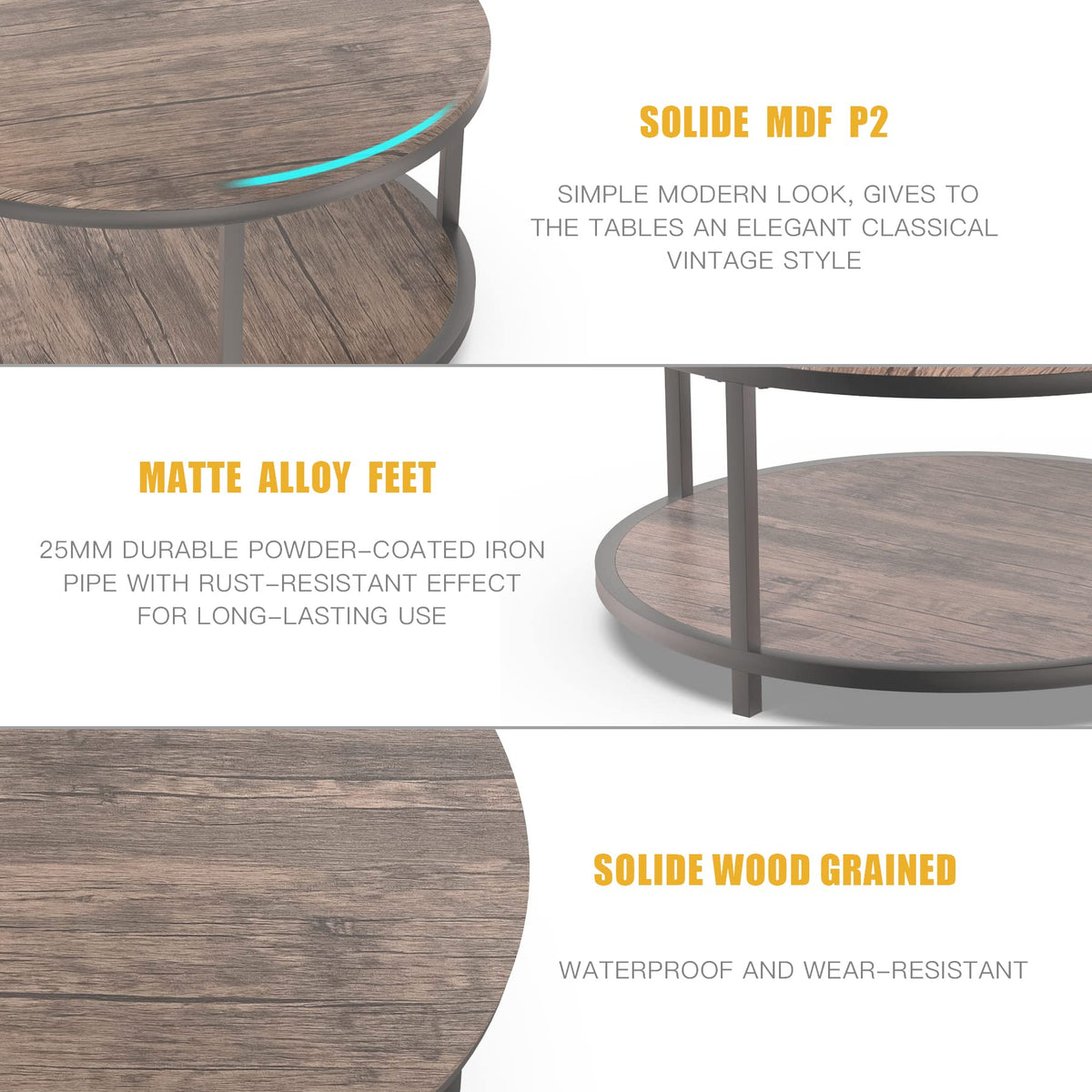NSdirect Round Coffee Table,36" Coffee Table for Living Room,2-Tier Rustic Wood Desktop with Storage Shelf Modern Design Home Furniture(Light Walnut)