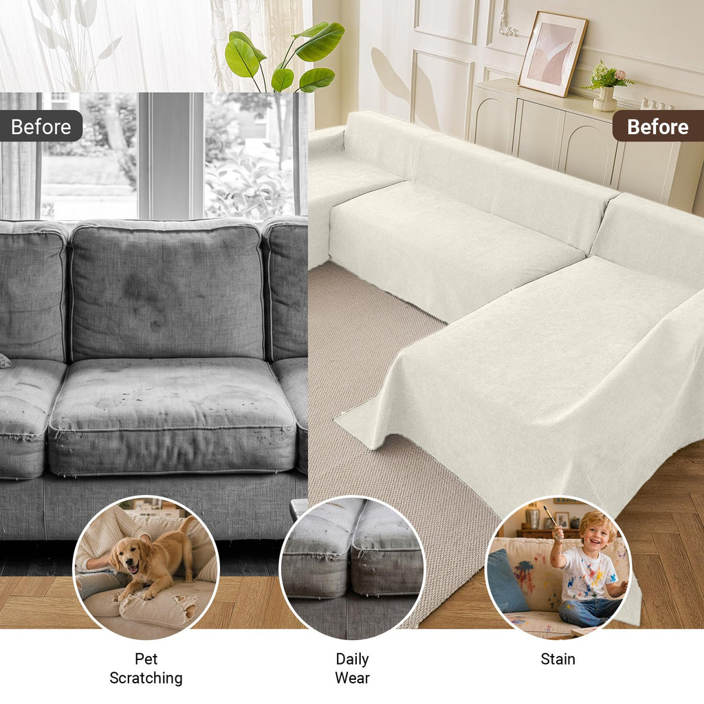 Deep Dream Sectional Couch Covers U Shape, 3 Pieces Waterproof Sofa Cover for Sectional Sofa, Non Slip U Shaped Couch Cover with Chaise Lounge for Dogs Pets, Dark Grey (2PCS 110"x63" + 1PCS 90"x71")