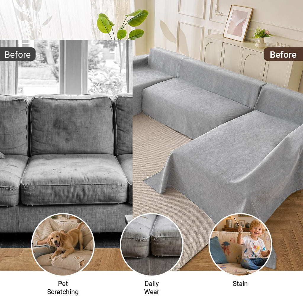 Deep Dream Sectional Couch Covers U Shape, 3 Pieces Waterproof Sofa Cover for Sectional Sofa, Non Slip U Shaped Couch Cover with Chaise Lounge for Dogs Pets, Dark Grey (2PCS 110"x63" + 1PCS 90"x71")