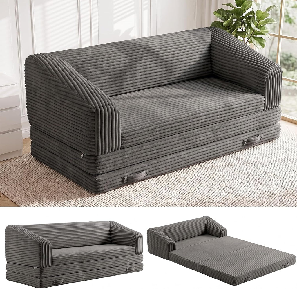 JUIKURY Convertible Sofa Bed, 3-in-1 Foldable Loveseat Couch with Armrest, Corduroy Floor Sofa & Sleeper Bed, No Assembly High-Density Foam Futon Mattress for Living Room, Small Apartment, Dorm