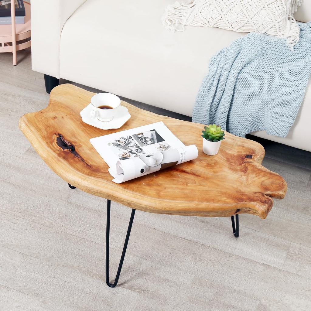 WELLAND Flower-Shaped Live Edge Cedar Coffee Table 32" W x 32" D x 20.5" H