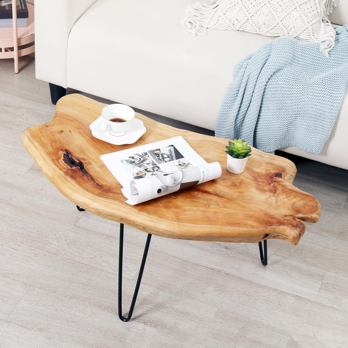 WELLAND Flower-Shaped Live Edge Cedar Coffee Table 32" W x 32" D x 20.5" H