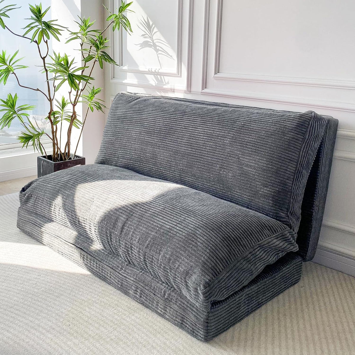 MAXYOYO Folding Sofa Bed, Extra Thick and Long Floor Sofa Convertible Chair with Washable Cover, Floor Couch Lounge Bean Bag Bed for Living Room, Dark Grey, 54x91 Inch