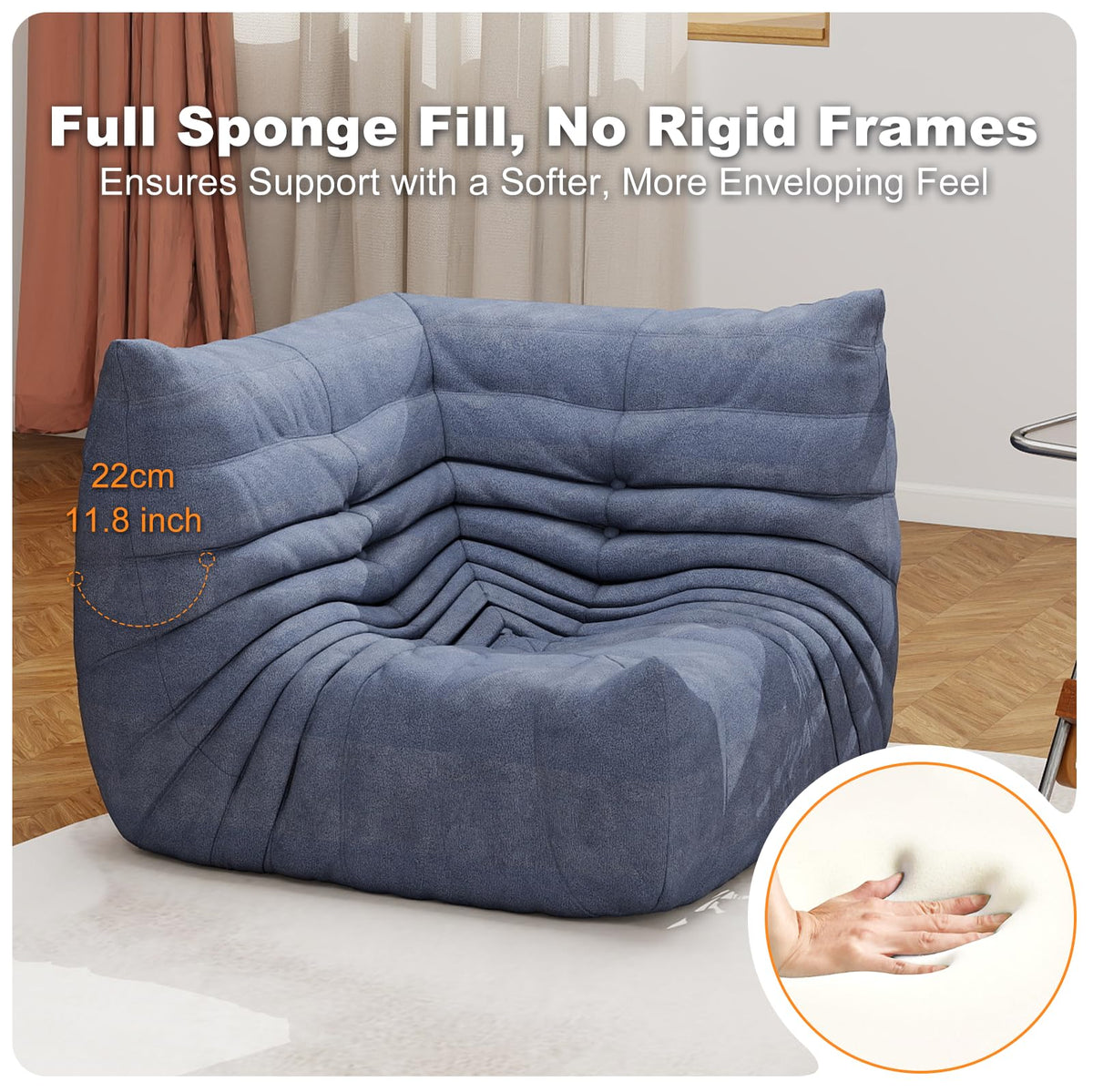 Full Foam 3-Seater Sofa, Bean Bag Floor Couch for Adults, Waterproof Fabric