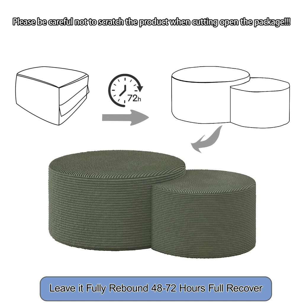 BSHOMGI Nesting Coffee Table Set of 2,Corduroy Ottoman Soft Foot Rest Movable LargePouf Footstool for Living Room Sofa Couch Bedroom Entryway and Small Spaces No Assembly (Blue, 32"+17")