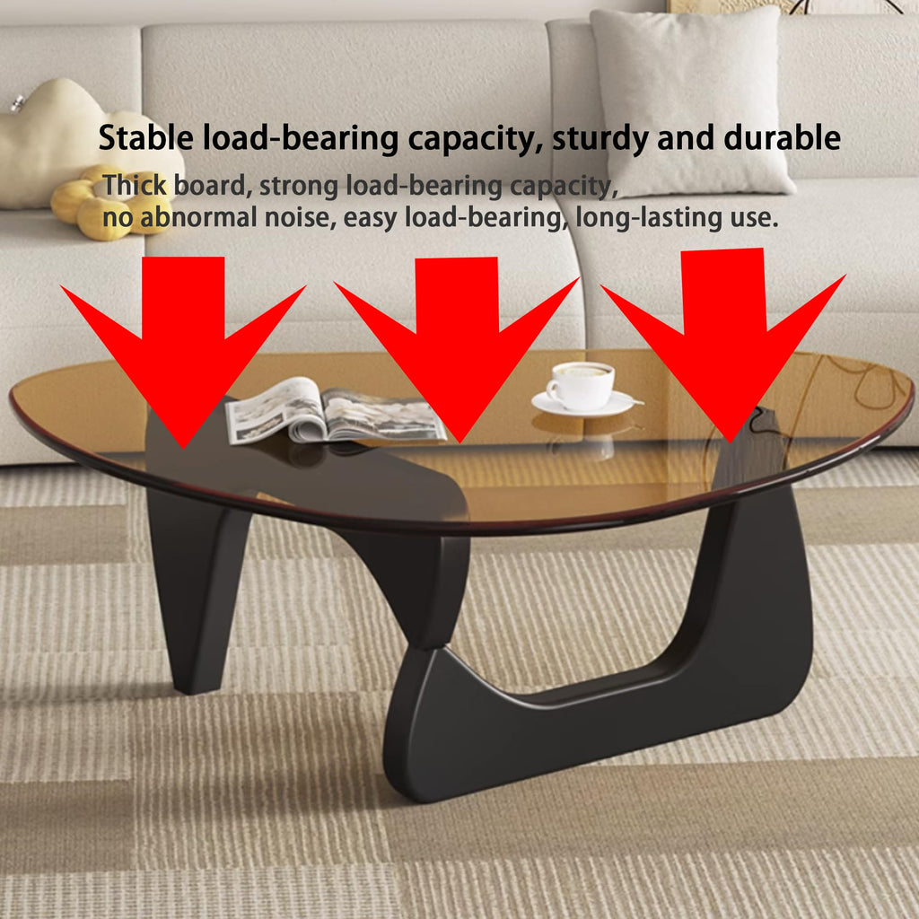 EASYSOUL Modern Glass Coffee Table, 32.68" D x 22.44" W x 15.75" H, Abstract Round Tea Tables for Living Room Home Office Industrial Cocktail Tables (Walnut-Brown Glass, 32.68")