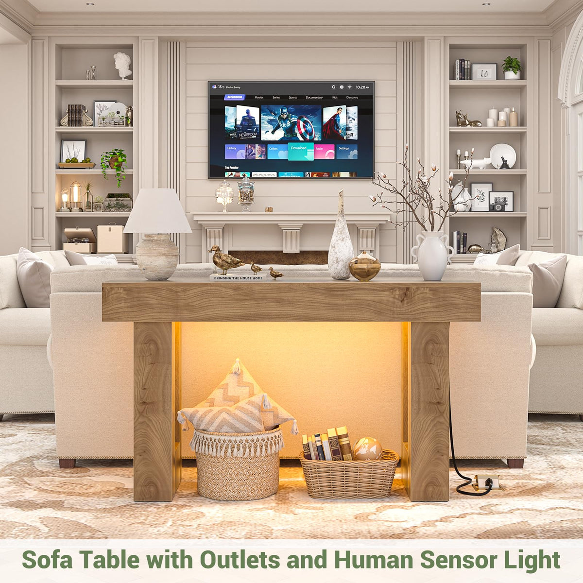 Unikito 63" Console Table with Sensor Light & AC Outlets with USB-C Ports