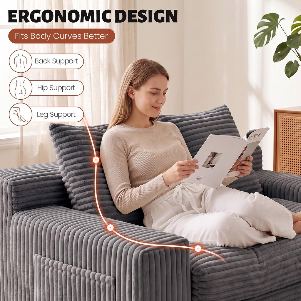 Small Boneless Couch, Boneless Loveseat Convertible Sofa Bed Sleeper Sofa Couch Bed with 2 Pillows, Corduroy Folding Floor Futon Foldable Boneless Couch for Living Room, Guest Room, Small Space, Black