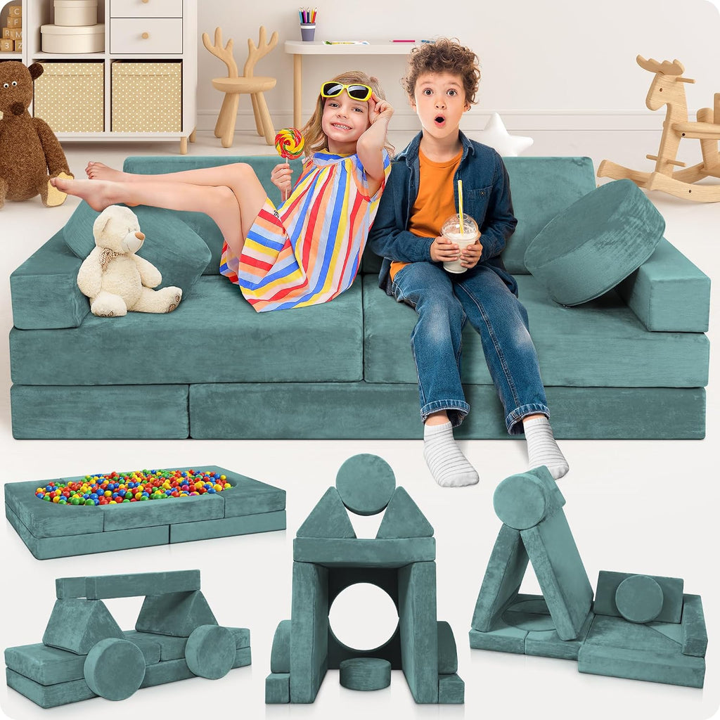 Lunix Modular Kids Play Couch, 14-Piece Fort Building & Climbing Foam Set