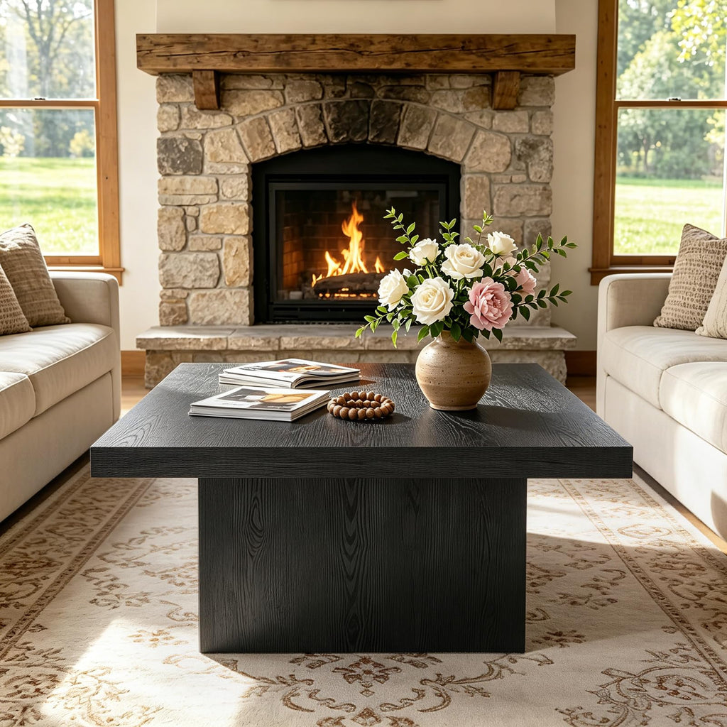 Square Coffee Table,Wooden Living Room Table,Center Table with a Large Tabletop,35.4" x 35.4",for Small Spaces, Apartments, Living Rooms, Vintage Brown