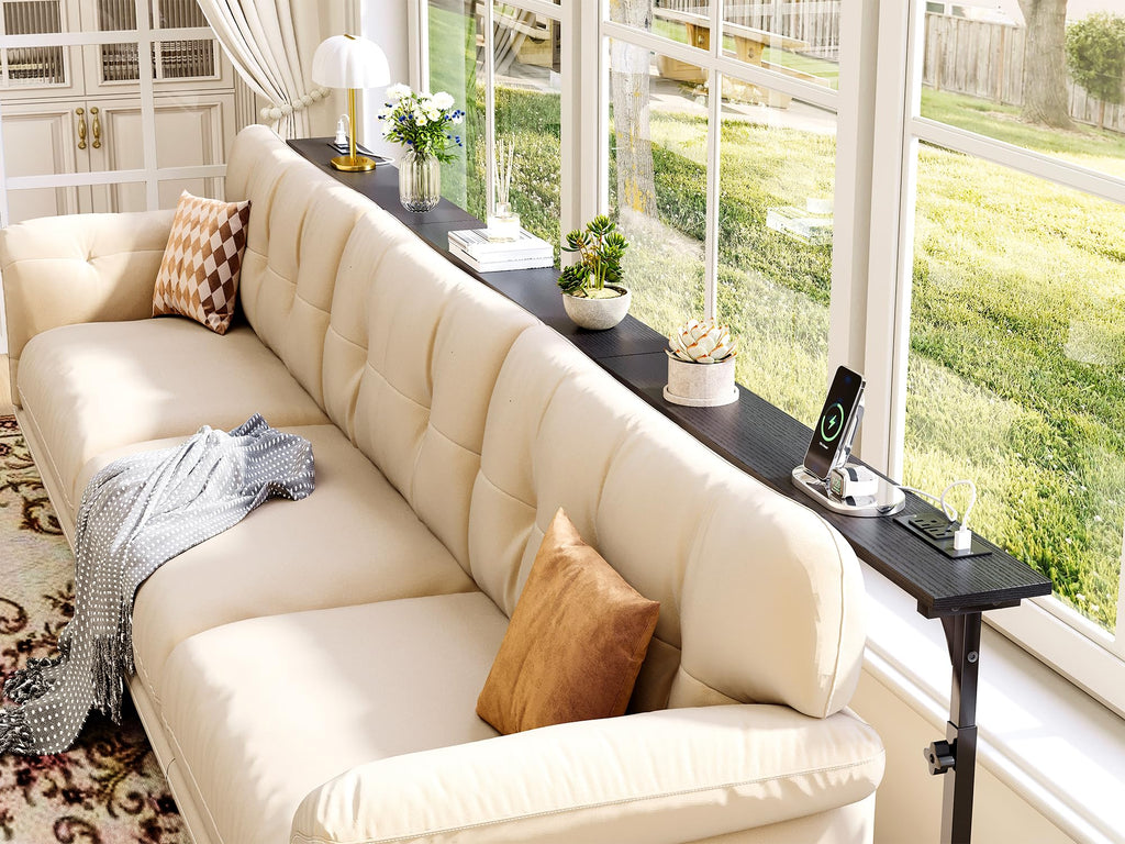 106"-157" Adjustable Length Behind Couch Sofa Table with 3 Power Outlets