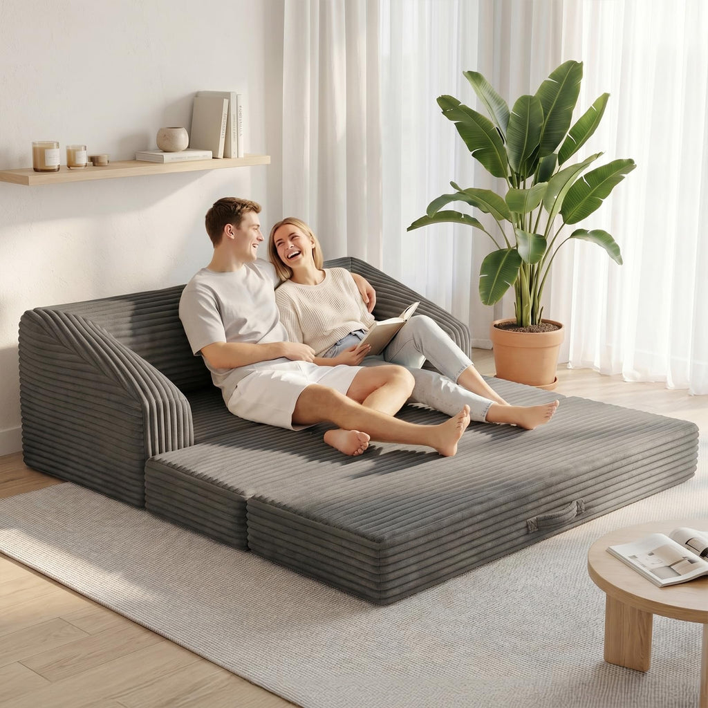 Convertible Folding Sofa Bed, 2-in-1 Single Boneless Sofa with Soft Corduroy & Ultra-Thick Backrest, Foldable Boneless Chair Lounger Sleeper Sofa for Small Apartment, Living Room, Home Office