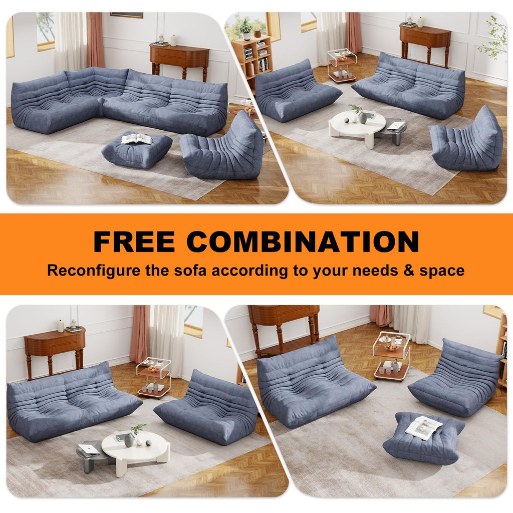 Full Foam 3-Seater Sofa, Bean Bag Floor Couch for Adults, Waterproof Fabric