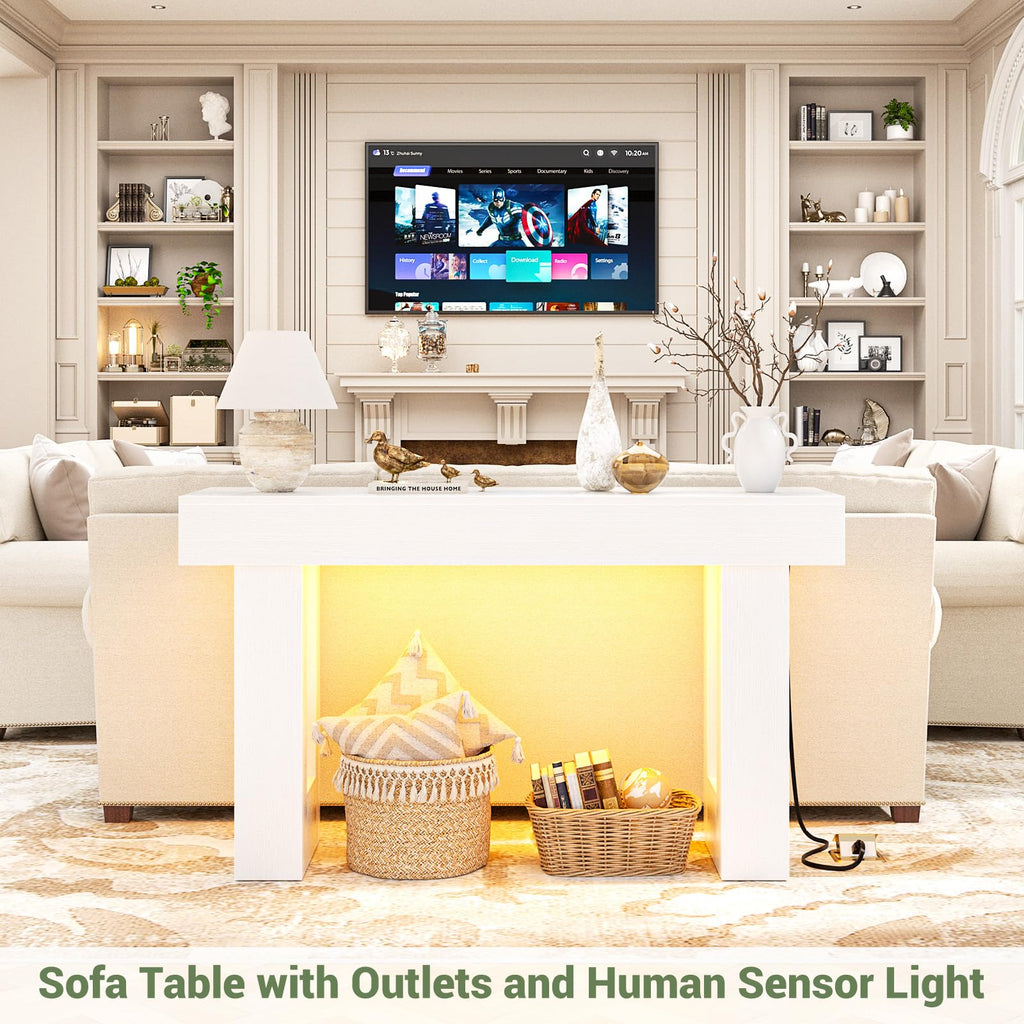 Unikito 63" Console Table with Sensor Light & AC Outlets with USB-C Ports
