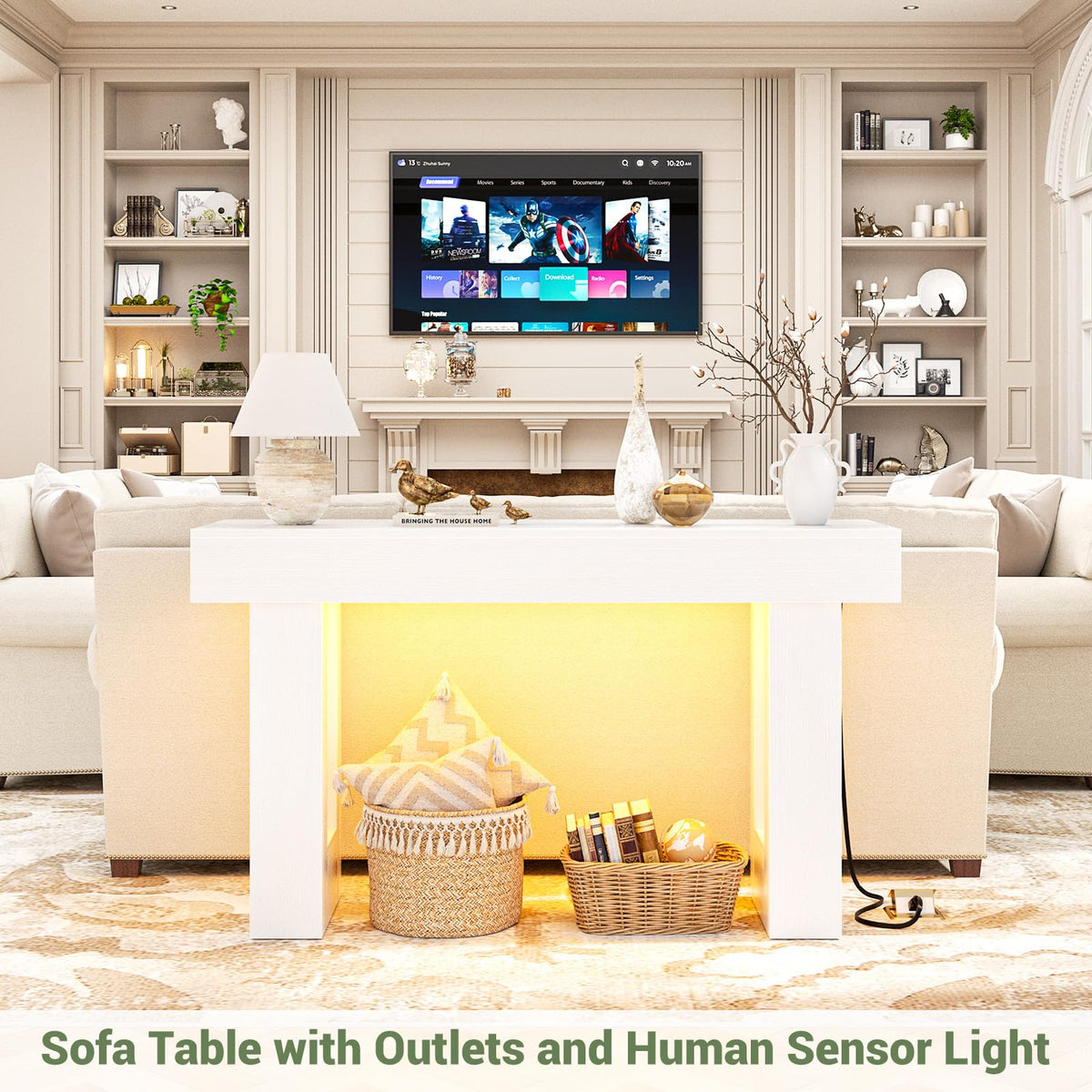 Unikito 63" Console Table with Sensor Light & AC Outlets with USB-C Ports