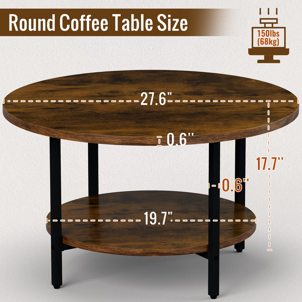 Coffee Tables for Living Room, 27.6" Round Coffee Table, Black Coffee Table