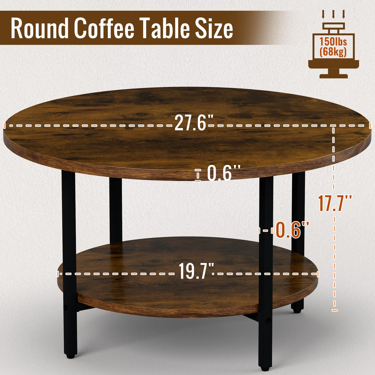 Coffee Tables for Living Room, 27.6" Round Coffee Table, Black Coffee Table