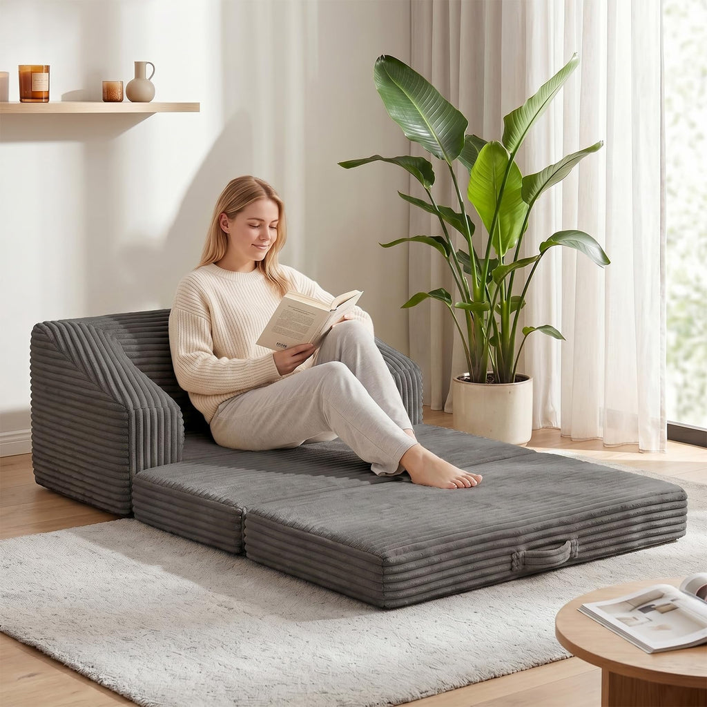 Convertible Folding Sofa Bed, 2-in-1 Single Boneless Sofa with Soft Corduroy & Ultra-Thick Backrest, Foldable Boneless Chair Lounger Sleeper Sofa for Small Apartment, Living Room, Home Office