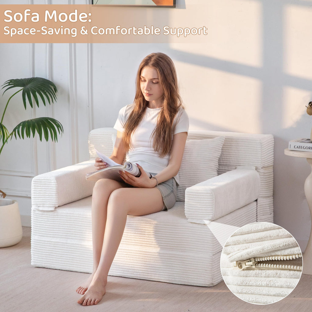 BYBYME Convertible Sofa Bed, 6â Thick 3-Folding Floor Sofa, 53â Loveseat