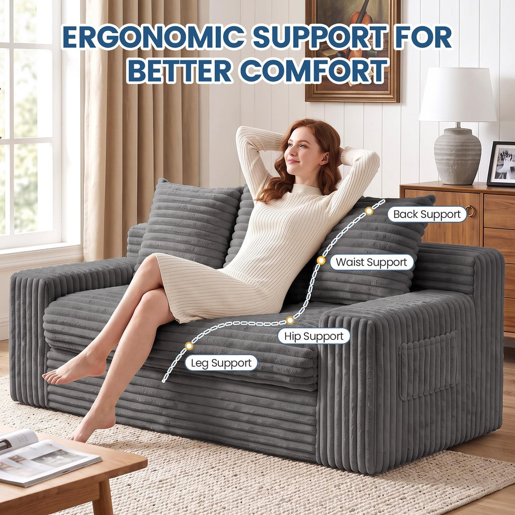 Boneless Couches for Living Room, 2 Seater Boneless Loveseat Sofa, Premium Memory Foam Couch in a Box, Cozy Bean Bag Couch, Lazy Floor Sofa & Loveseat for Bedroom Office Lounge Apartment,Beige