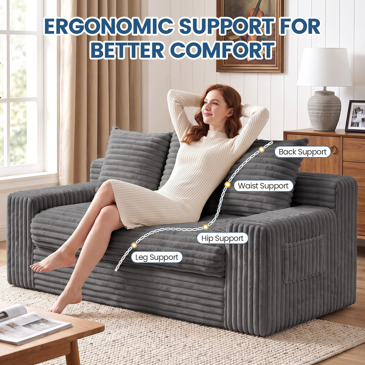 Boneless Couches for Living Room, 2 Seater Boneless Loveseat Sofa, Premium Memory Foam Couch in a Box, Cozy Bean Bag Couch, Lazy Floor Sofa & Loveseat for Bedroom Office Lounge Apartment,Beige