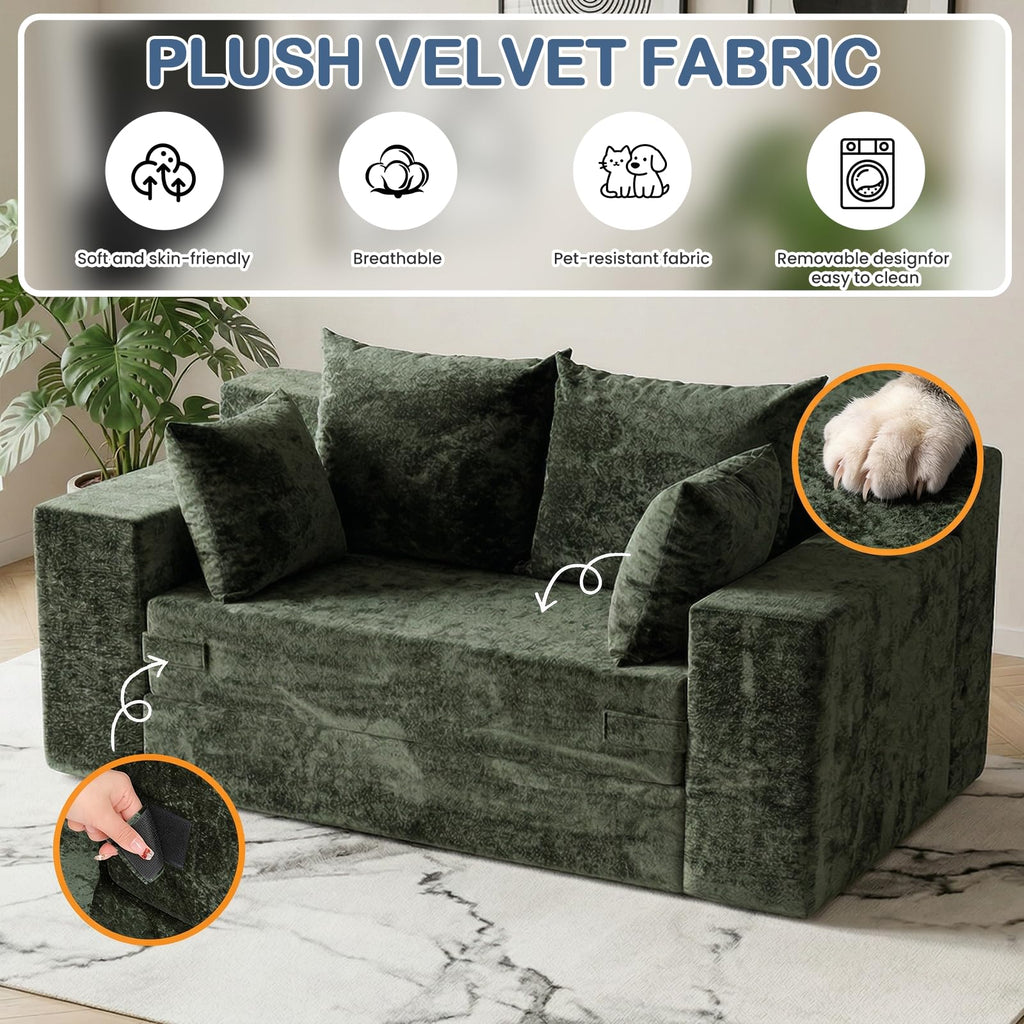 55" Small Boneless Couch, 3-in-1 Boneless Loveseat Sleeper Sofa Bed Convertible Sofa Bed with 4 Pillows, Black Corduroy Boneless Couch for Living Room, Guest Room, Small Space, No Assembly Required