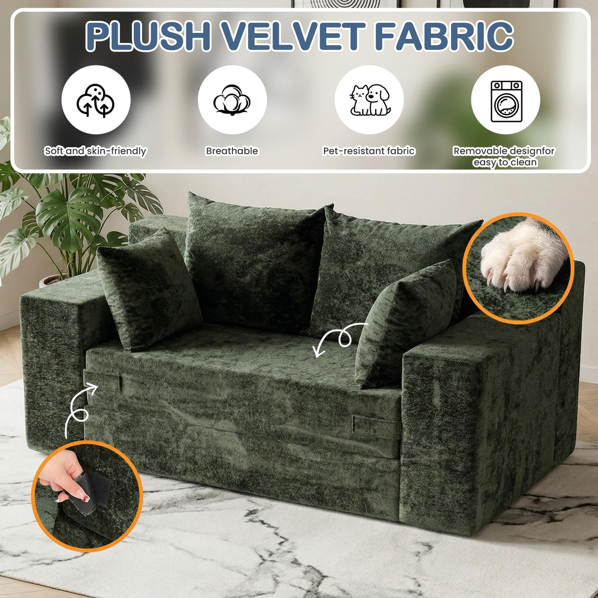 55" Small Boneless Couch, 3-in-1 Boneless Loveseat Sleeper Sofa Bed Convertible Sofa Bed with 4 Pillows, Black Corduroy Boneless Couch for Living Room, Guest Room, Small Space, No Assembly Required