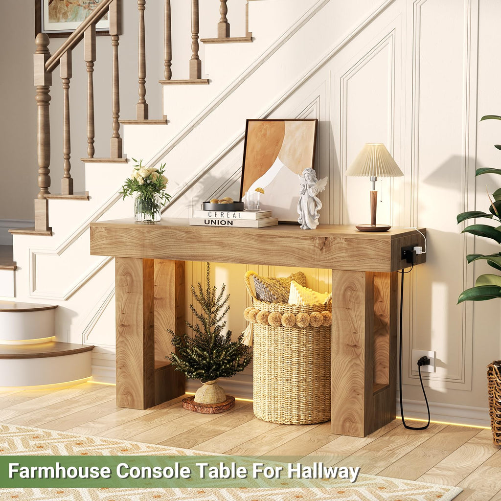 Unikito 63" Console Table with Sensor Light & AC Outlets with USB-C Ports