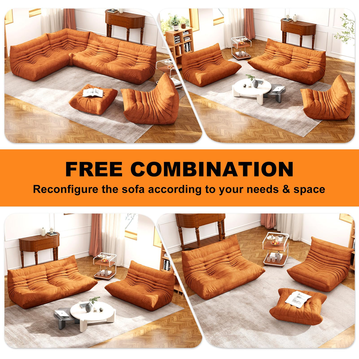 Full Foam 3-Seater Sofa, Bean Bag Floor Couch for Adults, Waterproof Fabric