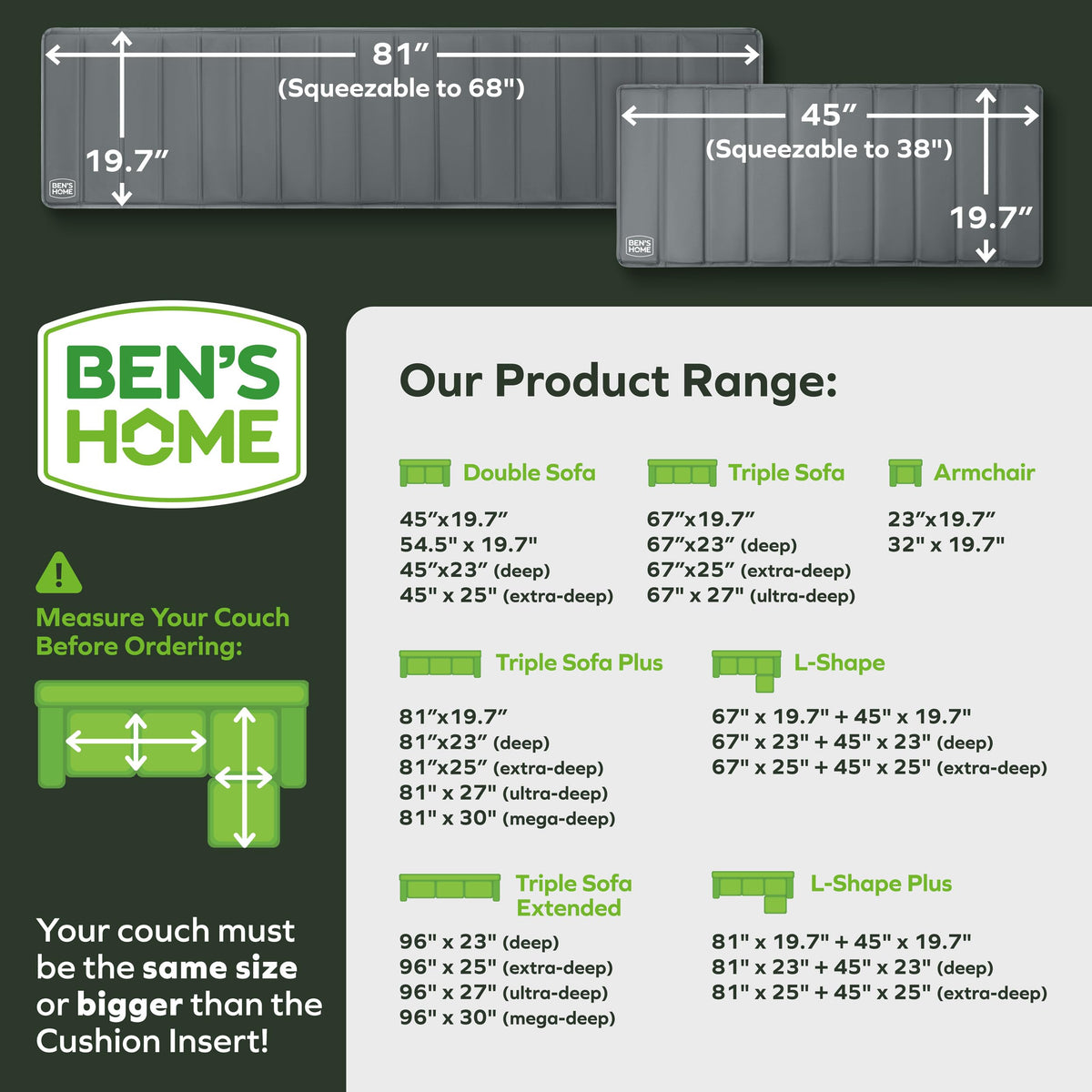 BEN'SHOME Deep Seat Couch Cushion Support Board, Sagging Sofa 68-81" x 30"