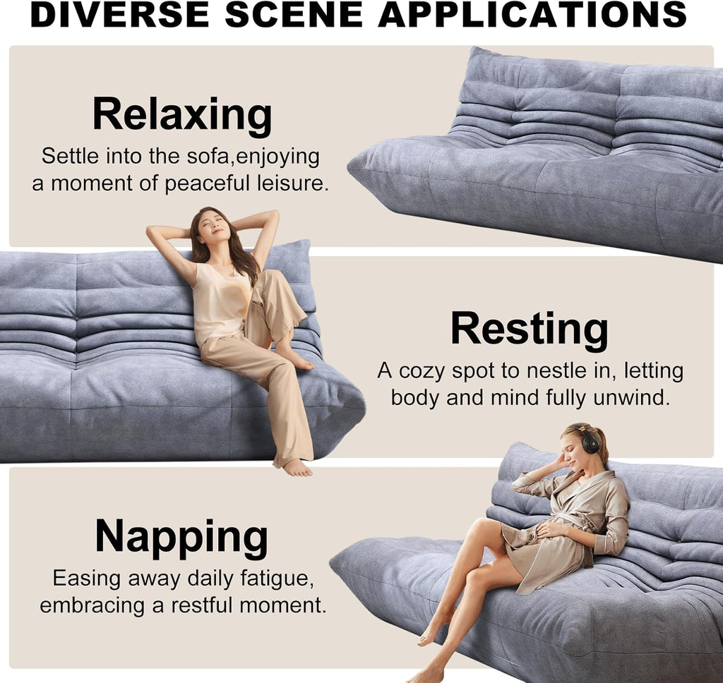Full Foam 3-Seater Sofa, Bean Bag Floor Couch for Adults, Waterproof Fabric