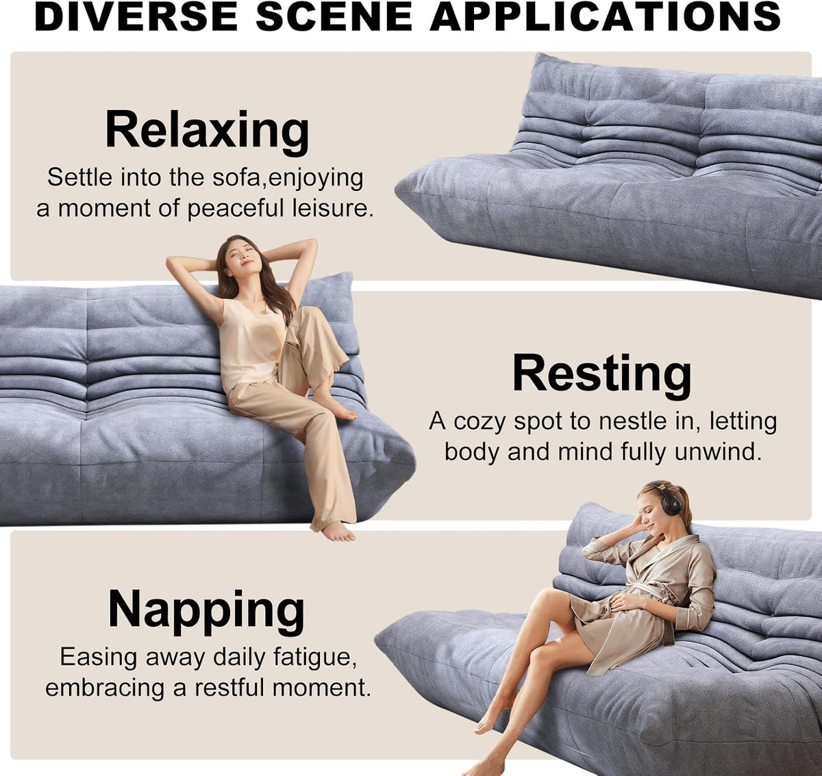 Full Foam 3-Seater Sofa, Bean Bag Floor Couch for Adults, Waterproof Fabric